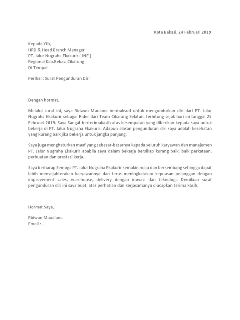 Detail Contoh Surat Resign Pt Nomer 56