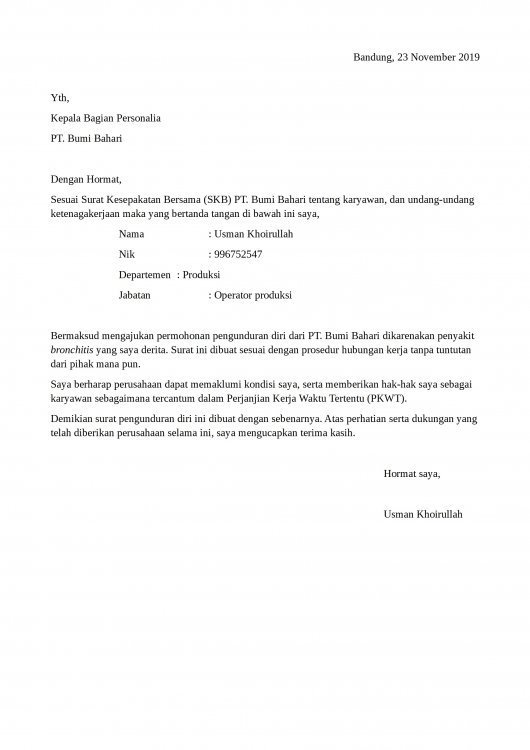 Detail Contoh Surat Resign Resmi Nomer 42