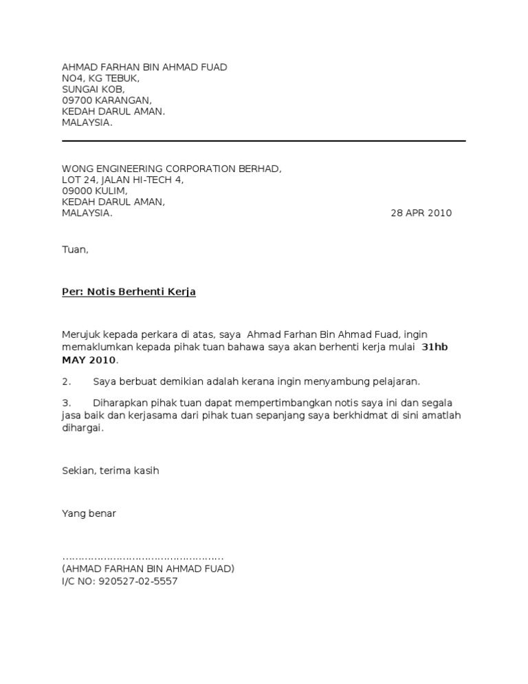 Detail Contoh Surat Resign Resmi Doc Nomer 52