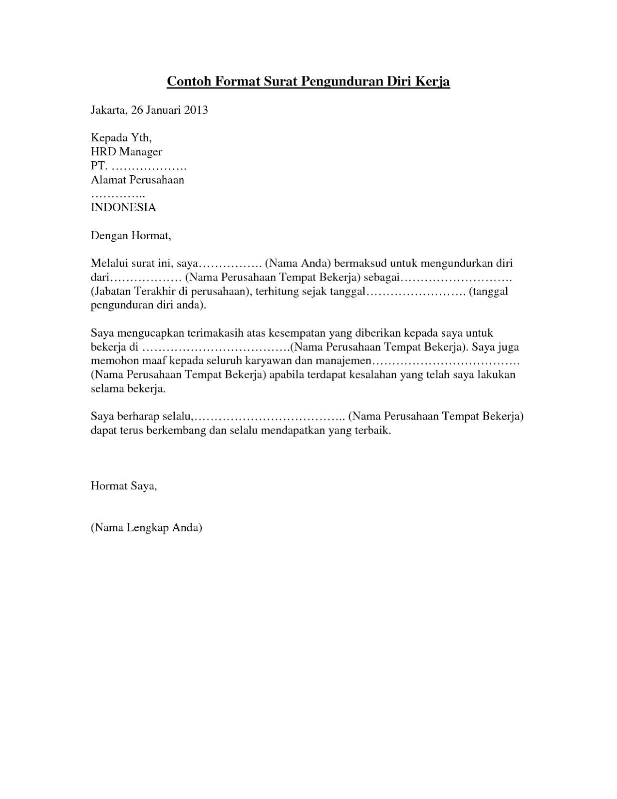 Detail Contoh Surat Resign Simple Nomer 28