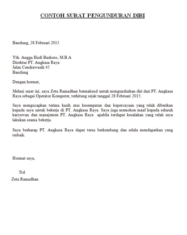 Detail Contoh Surat Resign Yg Baik Dan Benar Nomer 53