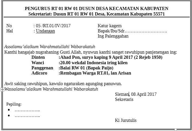 Contoh Surat Resmi Dalam Bahasa Jawa - KibrisPDR