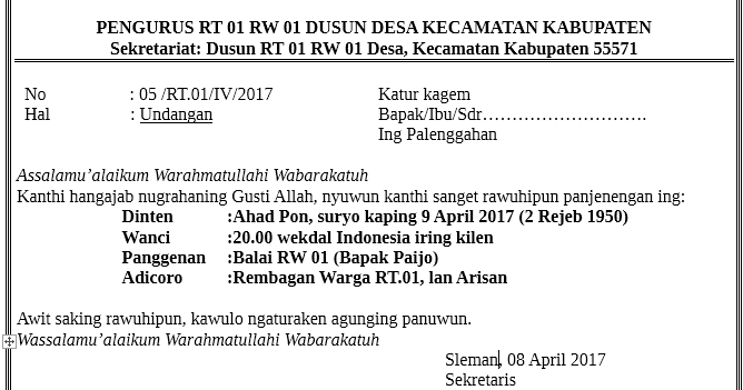 Detail Contoh Surat Resmi Dalam Bahasa Jawa Nomer 2