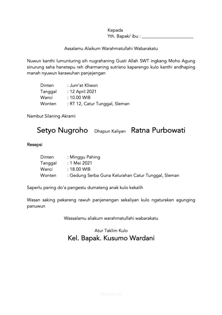 Detail Contoh Surat Resmi Dalam Bahasa Jawa Nomer 7