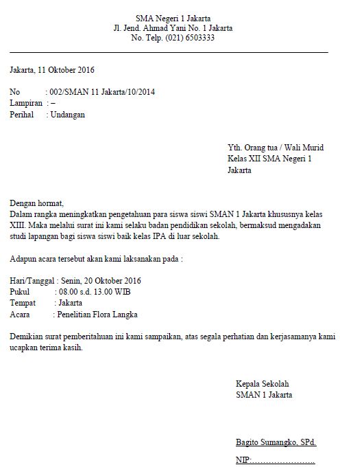 Contoh Surat Resmi Sekolah Yang Benar - KibrisPDR