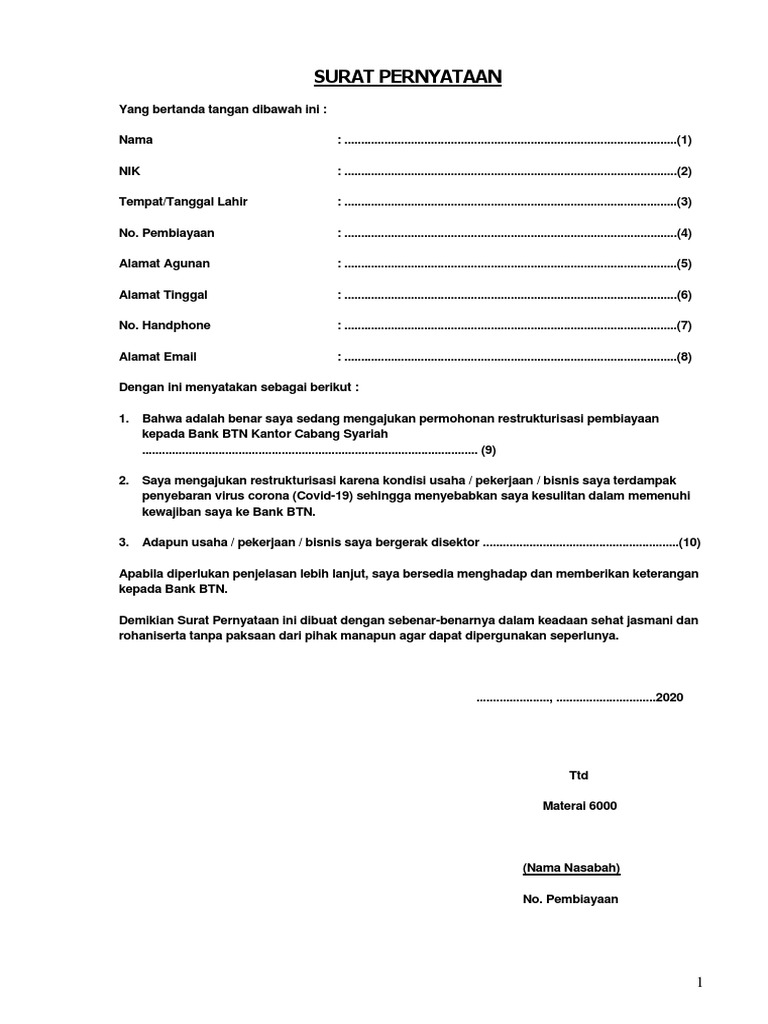 Detail Contoh Surat Restrukturisasi Bank Nomer 6