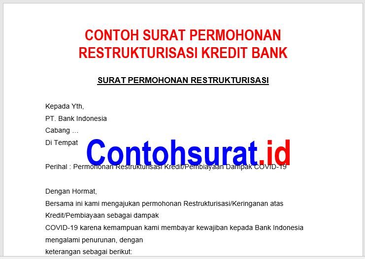 Detail Contoh Surat Restrukturisasi Kredit Nomer 4