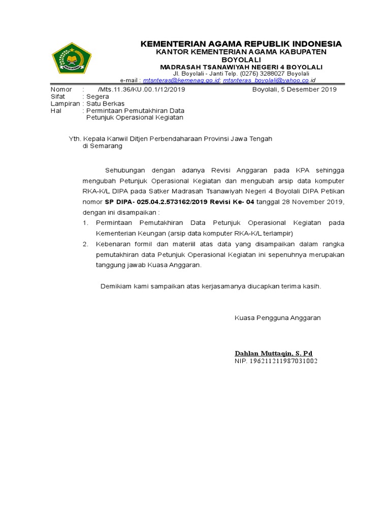 Detail Contoh Surat Revisi Anggaran Nomer 4