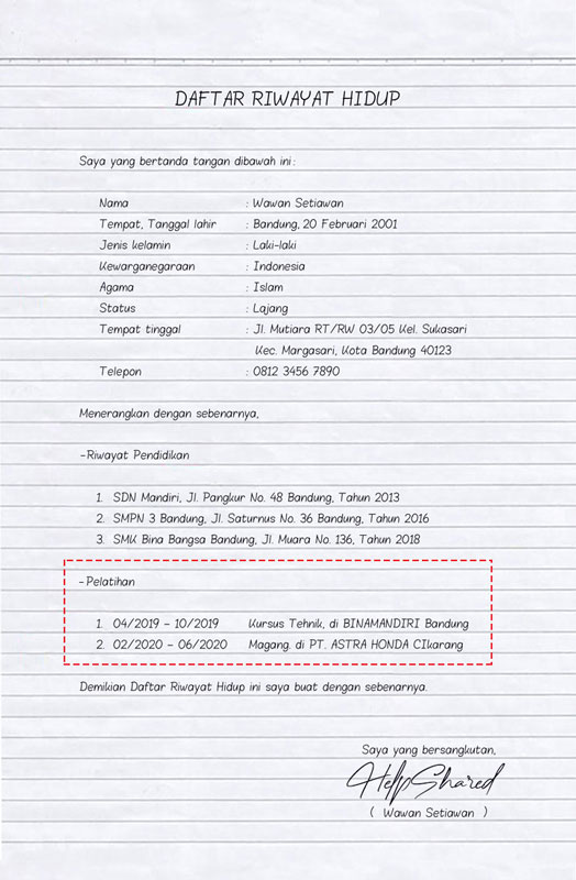 Detail Contoh Surat Riwayat Hidup Lamaran Kerja Nomer 43