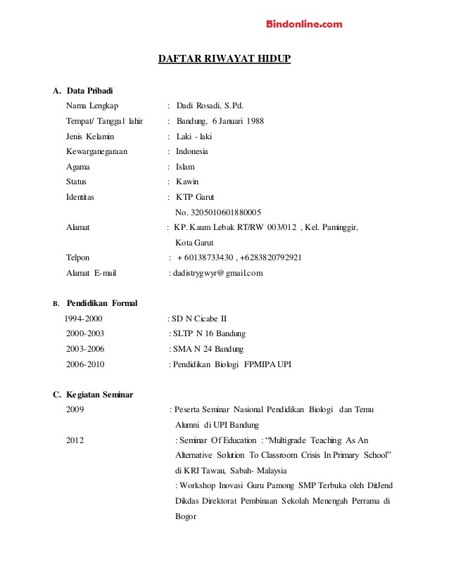 Detail Contoh Surat Riwayat Hidup Untuk Melamar Pekerjaan Nomer 38