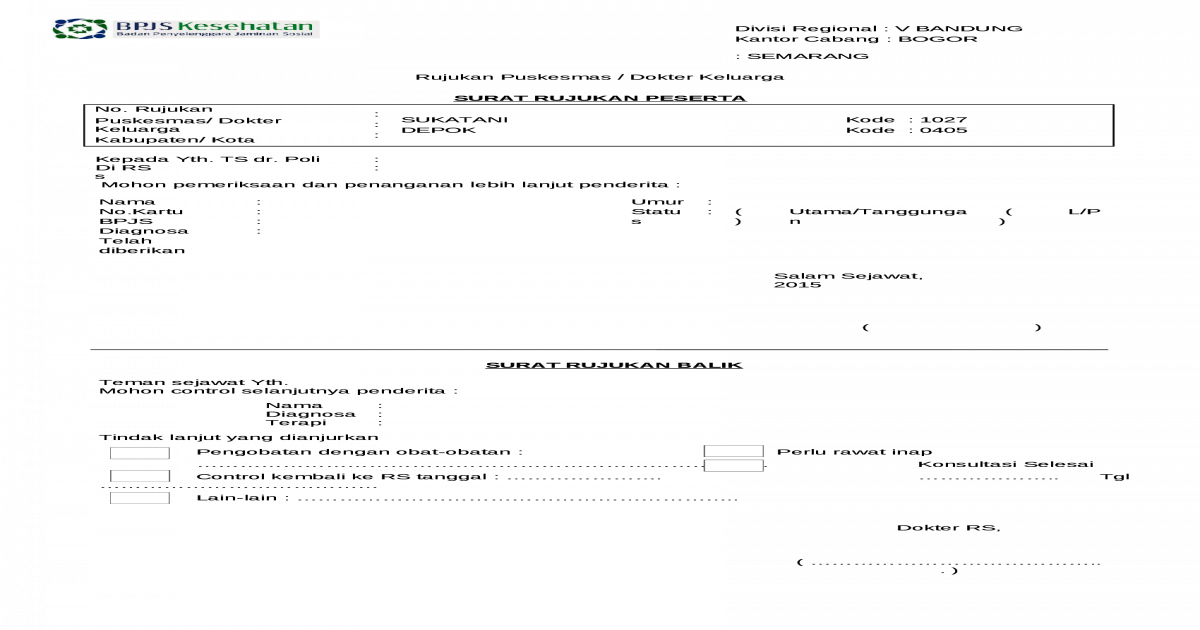 Detail Contoh Surat Rujukan Bpjs Nomer 24