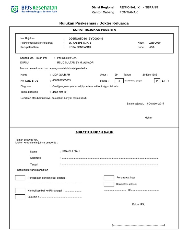 Detail Contoh Surat Rujukan Bpjs Nomer 4