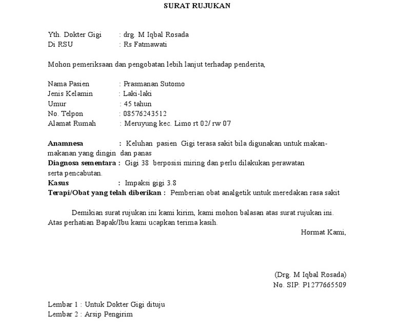 Detail Contoh Surat Rujukan Dokter Gigi Nomer 8