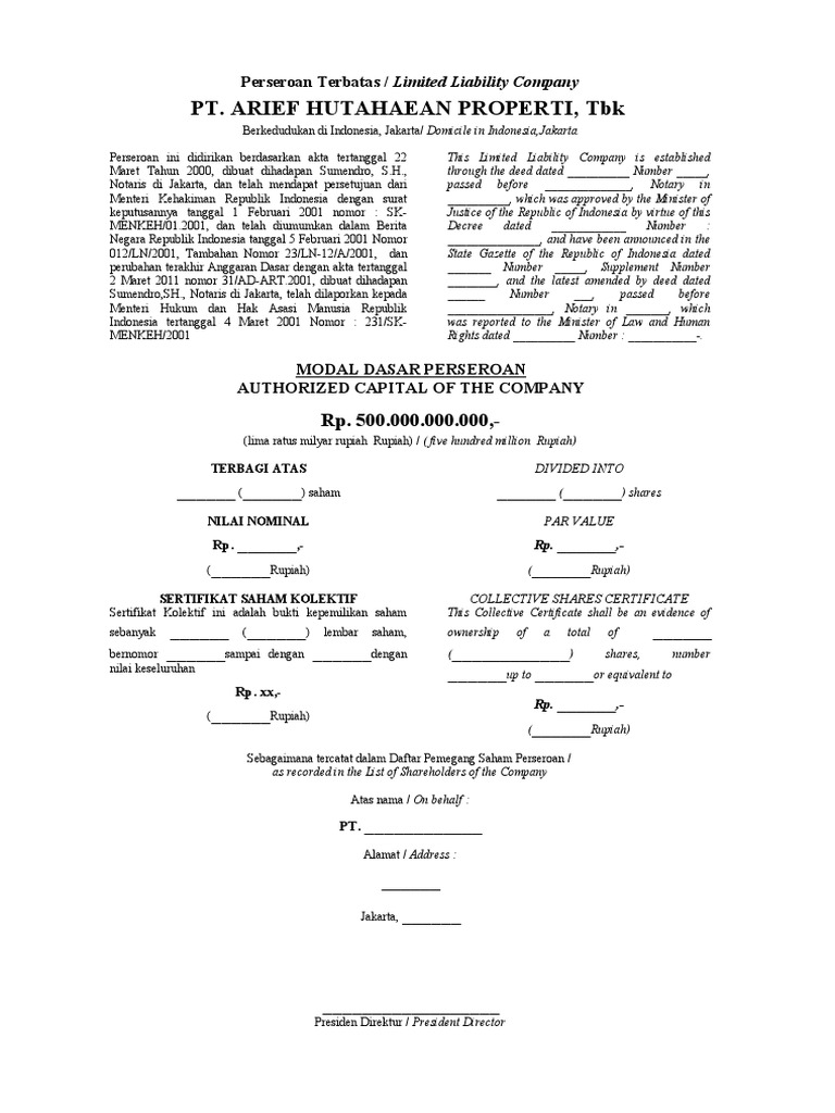 Detail Contoh Surat Saham Nomer 2