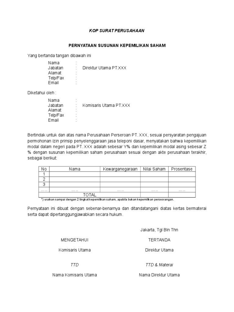 Detail Contoh Surat Saham Nomer 33