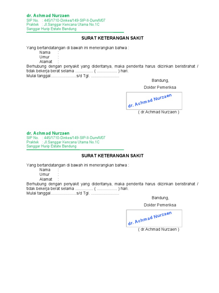 Detail Contoh Surat Sakit Nomer 52