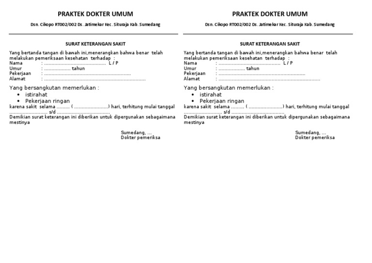 Detail Contoh Surat Sakit Dokter Nomer 53