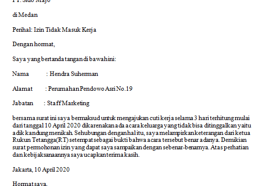 Detail Contoh Surat Sakit Kerja Nomer 53