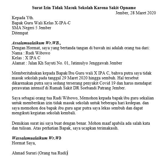 Detail Contoh Surat Sakit Tidak Masuk Kerja Nomer 47