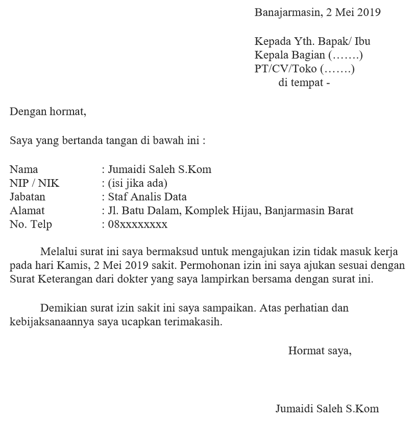 Detail Contoh Surat Sakit Untuk Kantor Nomer 18