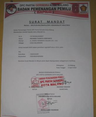 Detail Contoh Surat Saksi Partai Nomer 15