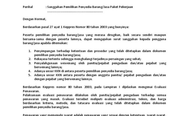 Detail Contoh Surat Sanggahan Lelang Nomer 25