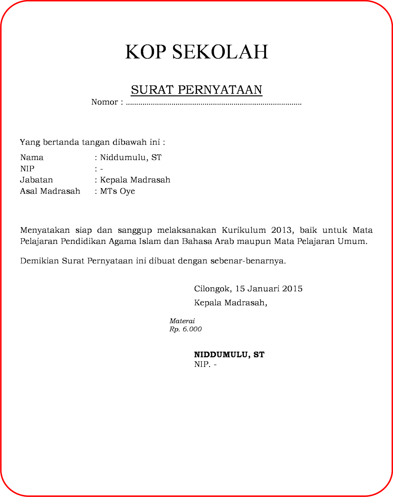 Detail Contoh Surat Sanggup Nomer 27