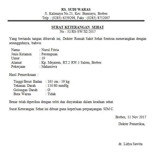 Detail Contoh Surat Sehat Dari Dokter Nomer 26