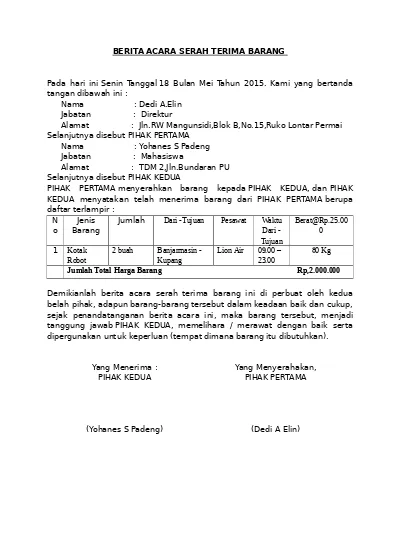 Detail Contoh Surat Serah Terima Barang Inventaris Kantor Nomer 12