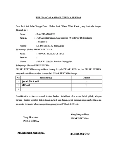 Detail Contoh Surat Serah Terima Berkas Nomer 13