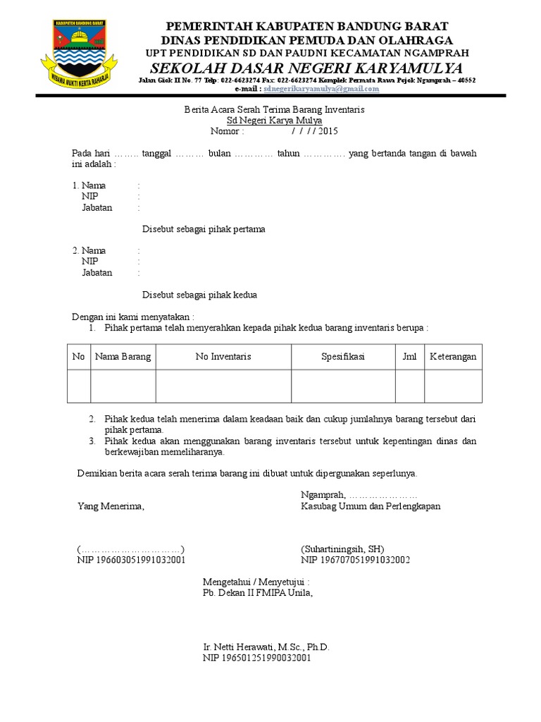 Detail Contoh Surat Serah Terima Inventaris Kantor Nomer 11