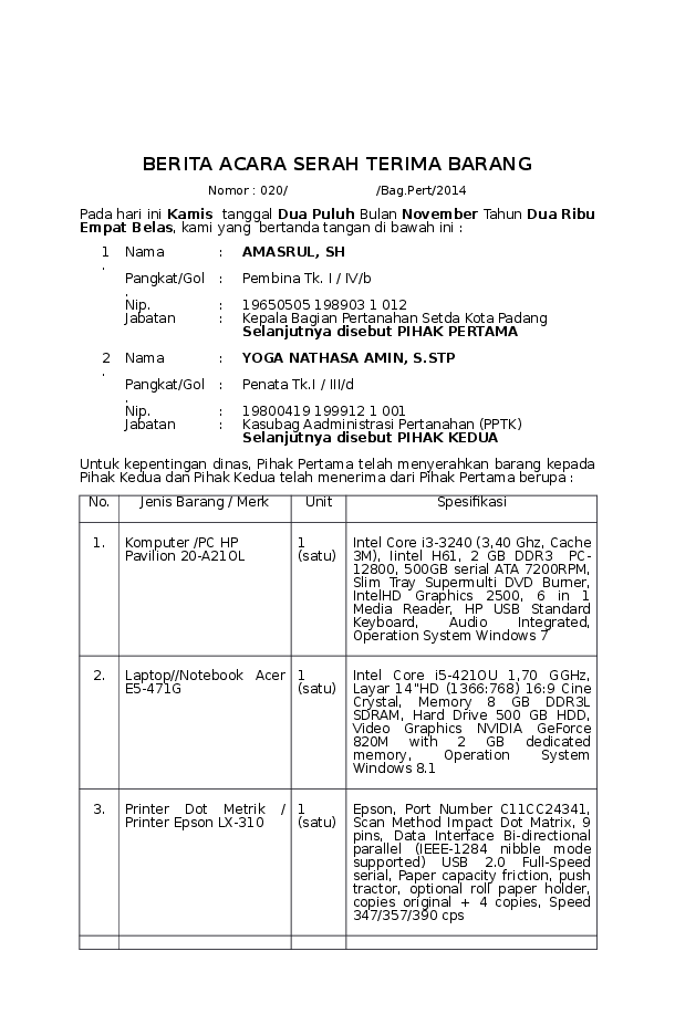 Detail Contoh Surat Serah Terima Inventaris Kantor Nomer 30