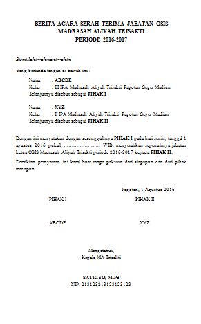 Detail Contoh Surat Serah Terima Jabatan Kepala Sekolah Nomer 30