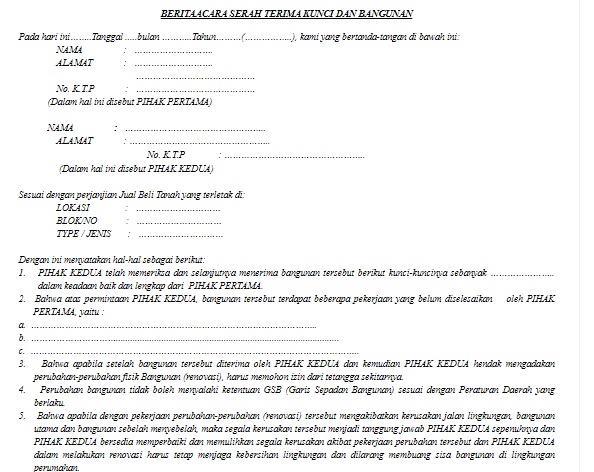 Detail Contoh Surat Serah Terima Kunci Rumah Nomer 4