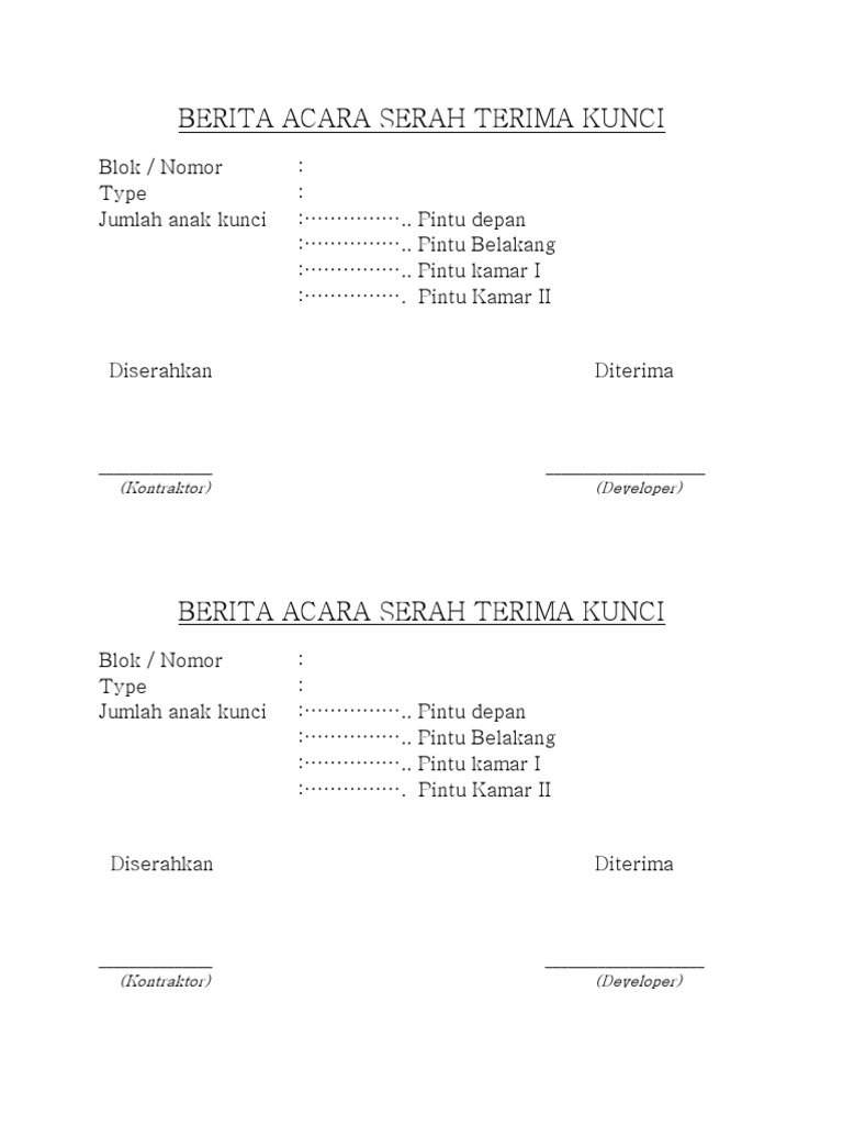 Detail Contoh Surat Serah Terima Kunci Rumah Nomer 6