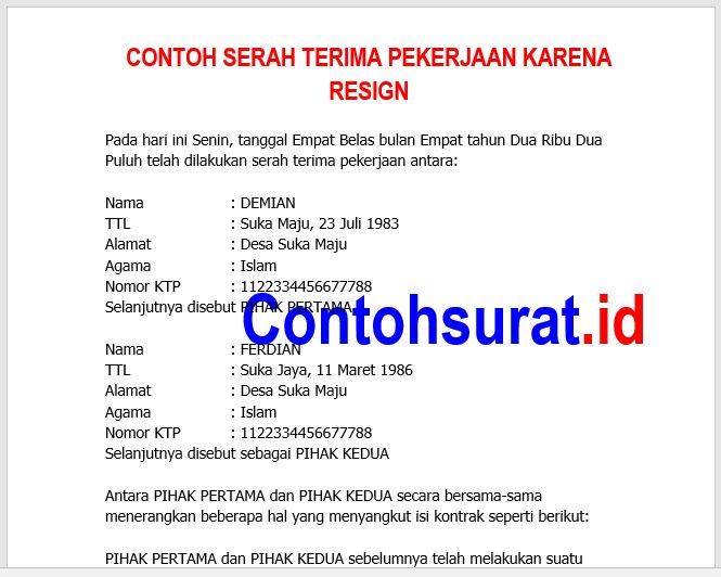 Detail Contoh Surat Serah Terima Pekerjaan Karena Resign Nomer 20