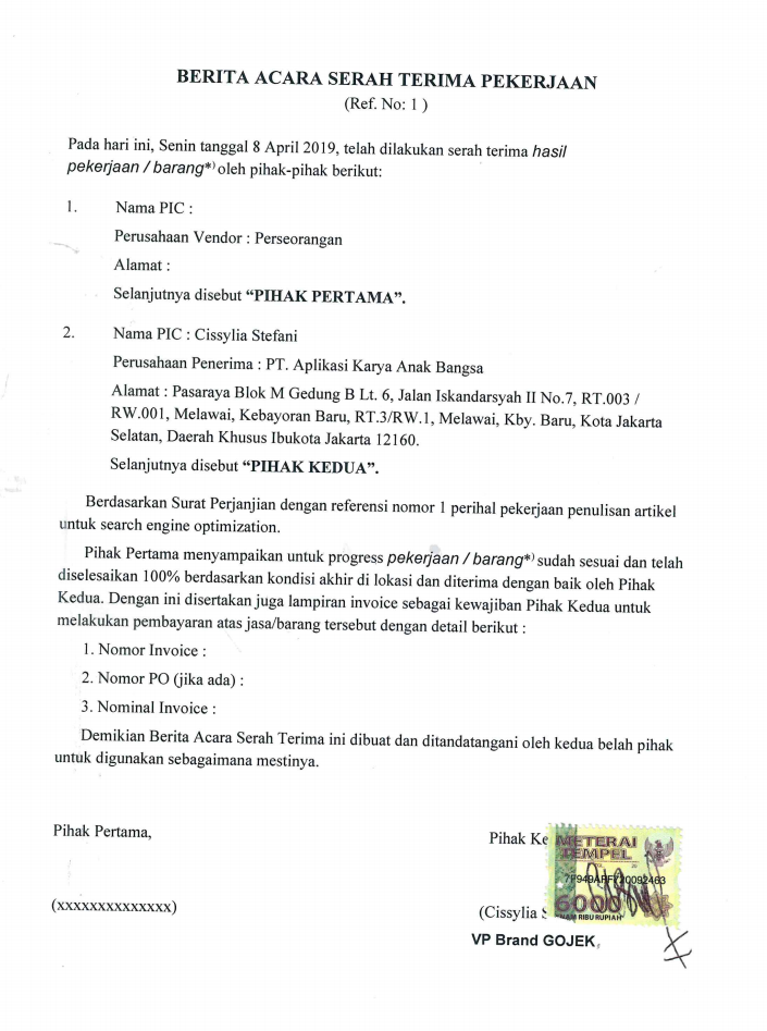 Detail Contoh Surat Serah Terima Pekerjaan Yang Sudah Selesai Nomer 7