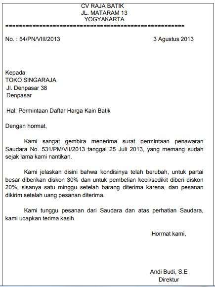 Contoh Surat Setengah Lurus