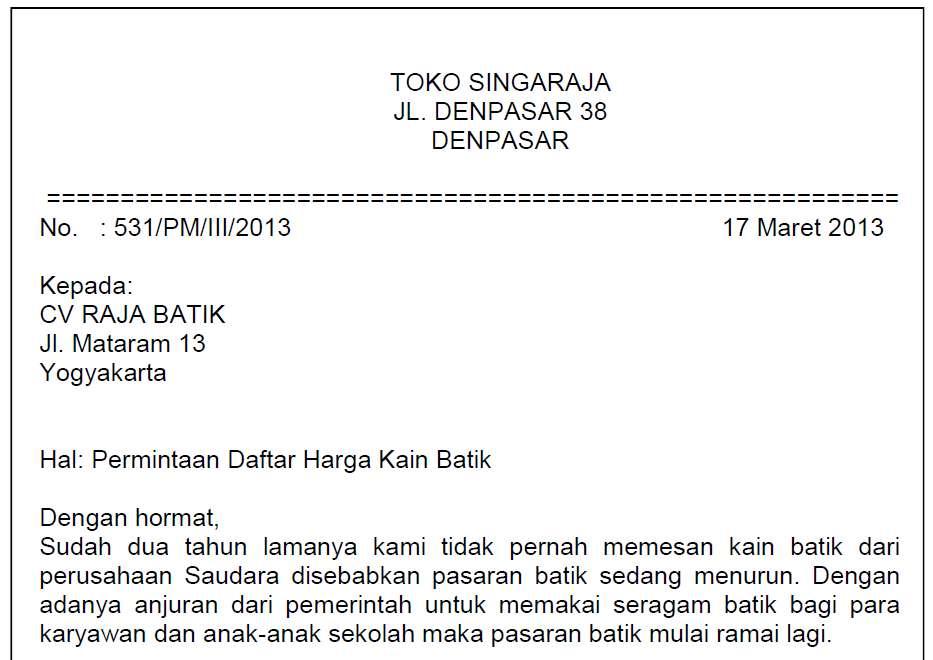 Contoh Surat Setengah Lurus