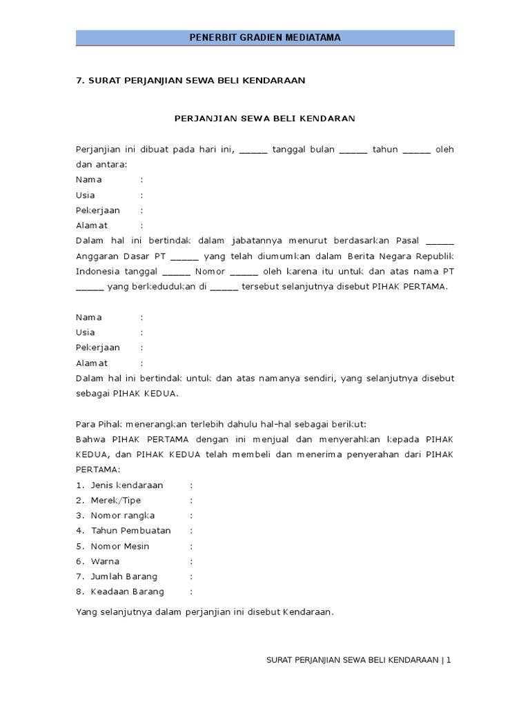 Detail Contoh Surat Sewa Kendaraan Nomer 28