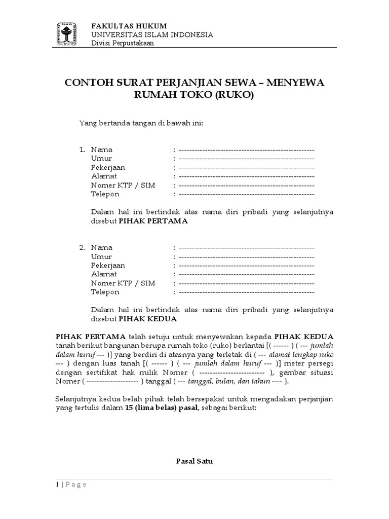 Detail Contoh Surat Sewa Menyewa Ruko Nomer 41