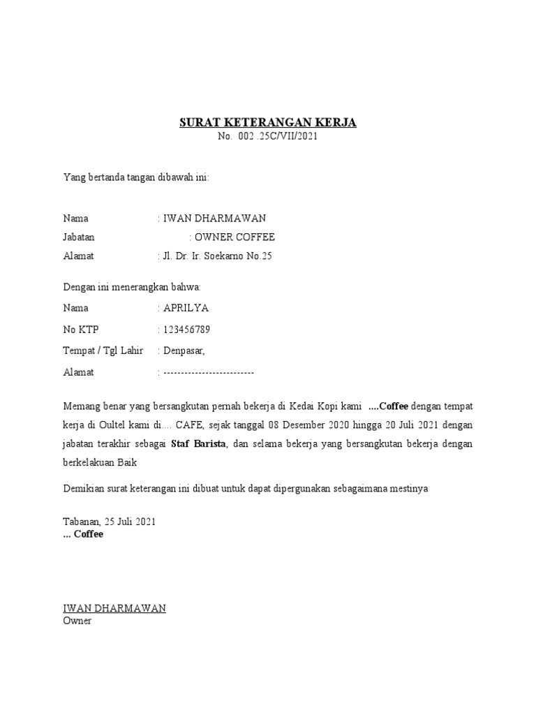 Detail Contoh Surat Sk Kerja Nomer 23