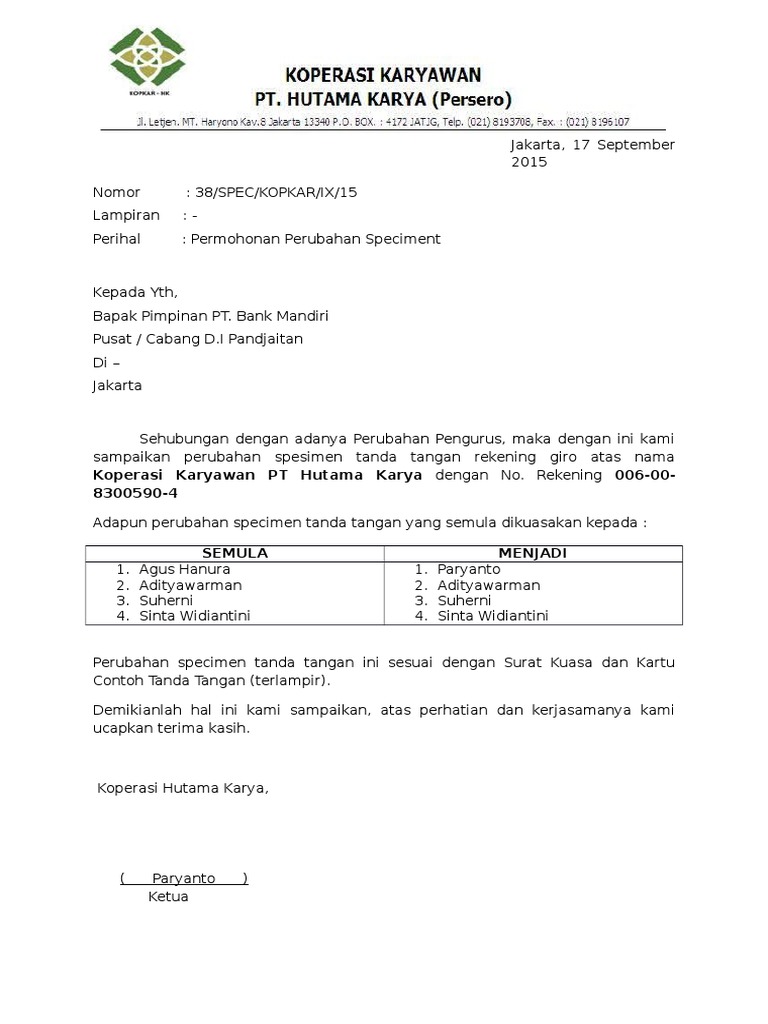 Detail Contoh Surat Spesimen Tanda Tangan Nomer 11