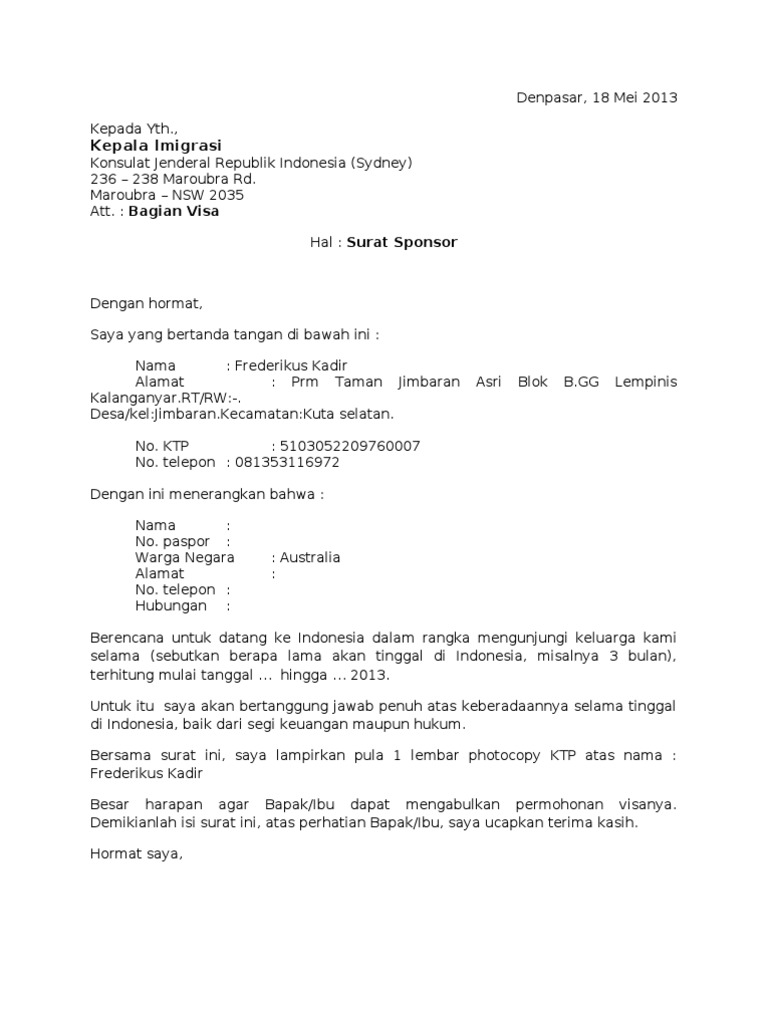 Detail Contoh Surat Sponsor Pengajuan Visa Nomer 31