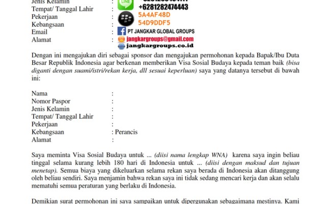 Detail Contoh Surat Sponsor Visa Sosial Budaya Nomer 5