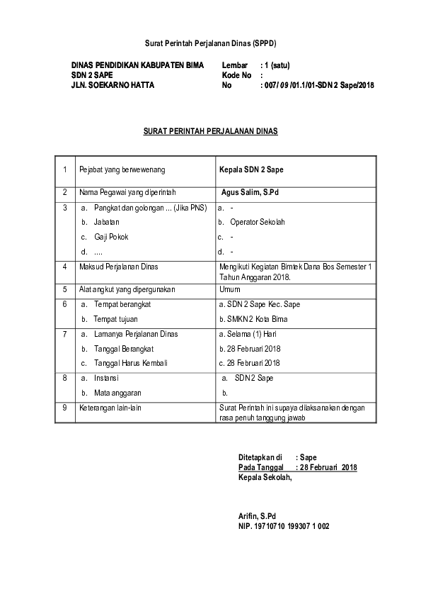 Detail Contoh Surat Sppd Sekolah Nomer 57