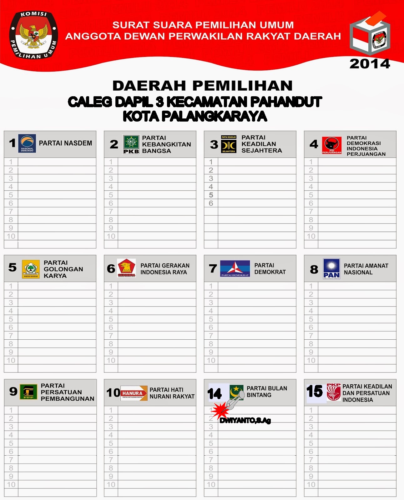 Detail Contoh Surat Suara Caleg Nomer 43