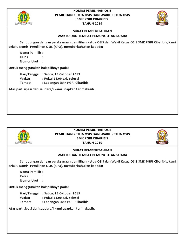 Detail Contoh Surat Suara Pemilihan Osis Nomer 43