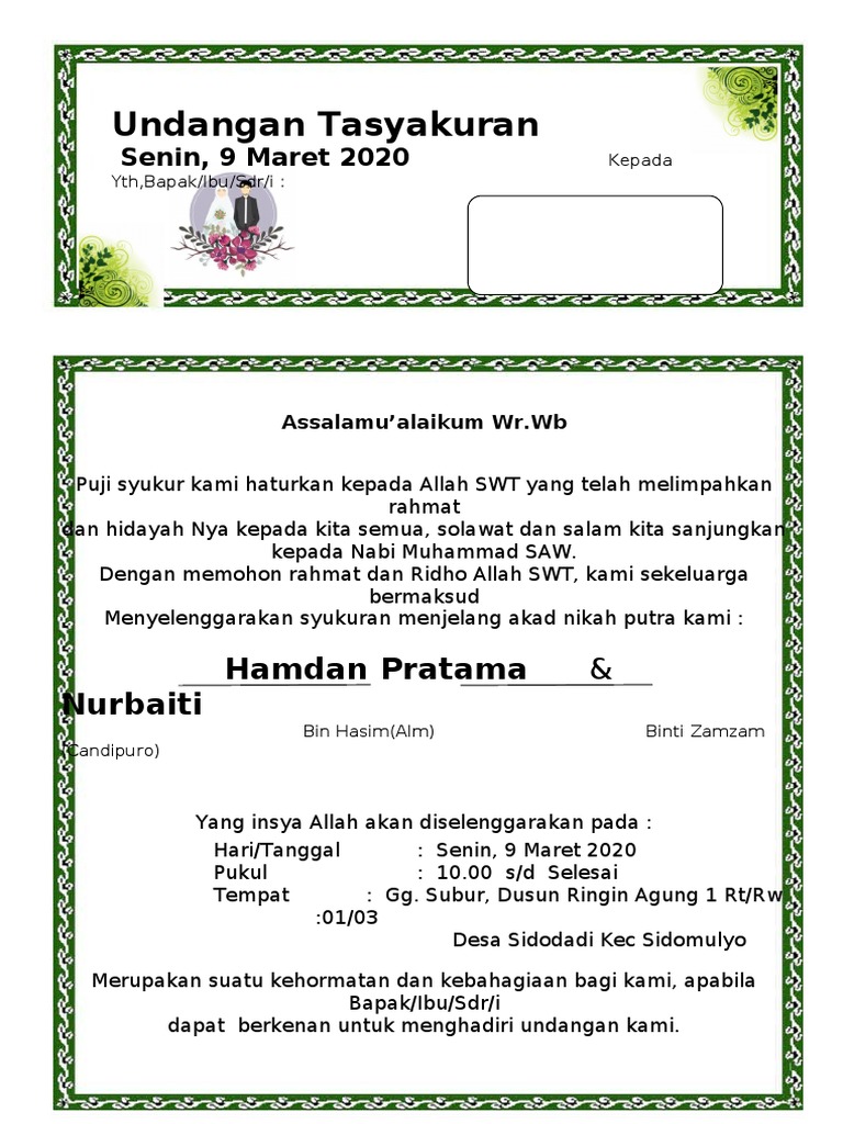 Detail Contoh Surat Syukuran Pernikahan Koleksi Nomer 51