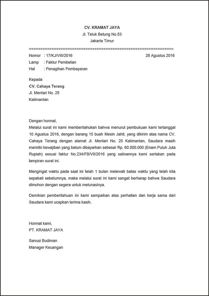 Contoh Surat Tagihan Hutang - KibrisPDR